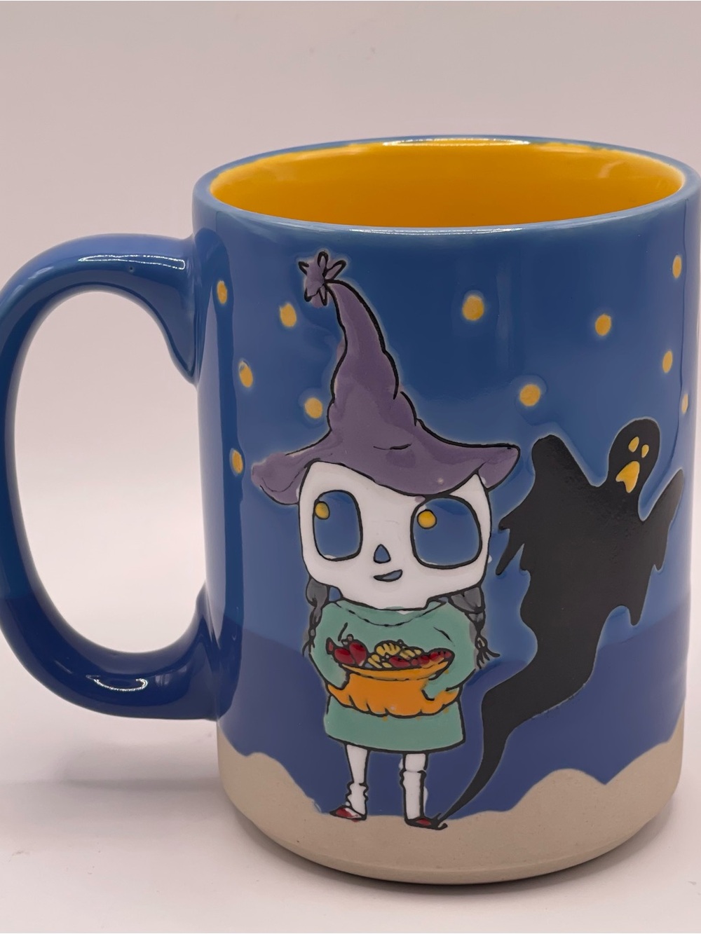 Spectrum Designz Halloween Embossed Witch Ghost Ceramic Mug | Blue & Yellow Cup